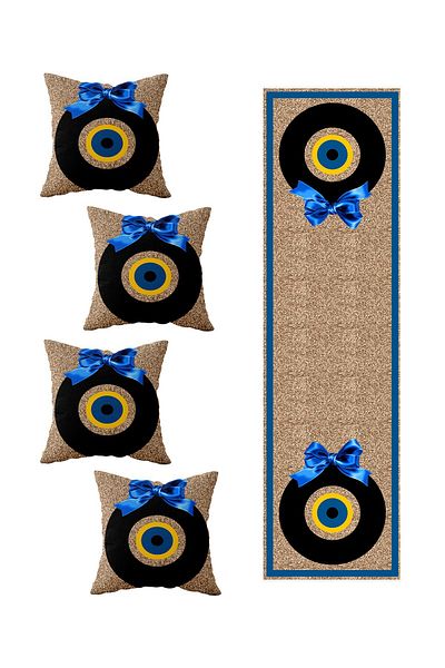 on the clouds Evil Eye Bead για Τραπέζι Κουζίνας Σαλονιού - Διαφορετικά μοντέλα Ranır, Σετ μαξιλαριού 4 τεμαχίων και Runner