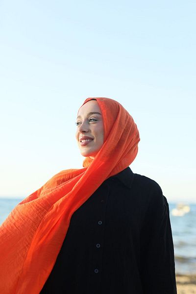 Modakaşmir Dynamic Orange Neo Cotton Shawl