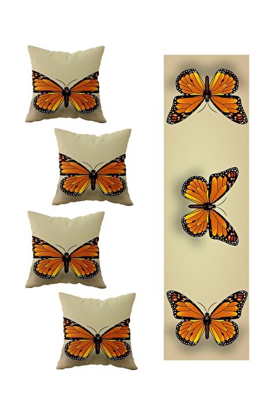 Pelangi Vintage Orange Butterfly Pattern - 4-Piece Decorative Table Set