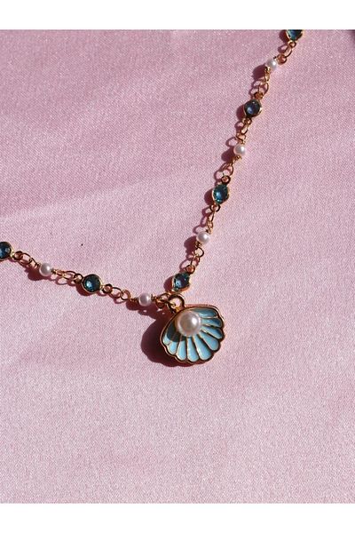 Reorah Collection Turquoise Pearl Detailed Oyster Necklace