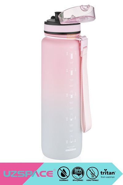 Uzspace 1000ml New Motivational Tritan Water Flask - Double Color, Leak-Proof, BPA Free, and Lockable Lid