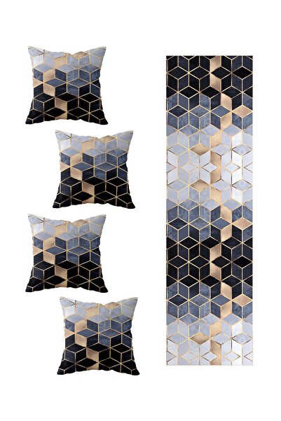 Pelangi Balpeteği Salon Mutfak Masa Değişik Ranır Modelleri Dekoratif 4'lü Kırlent Kılıfı ve Runner Seti