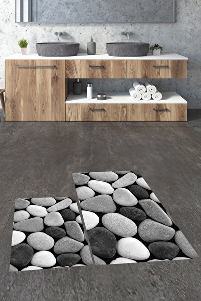 EY HOME Set de covoraș de baie cu model de piatră colorată 3D, lavabil, anti-...