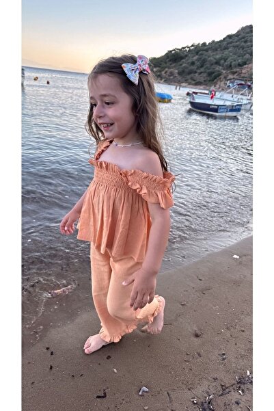 EYC BABY Salmon Suit with Suspenders Elastic Muslin Trousers