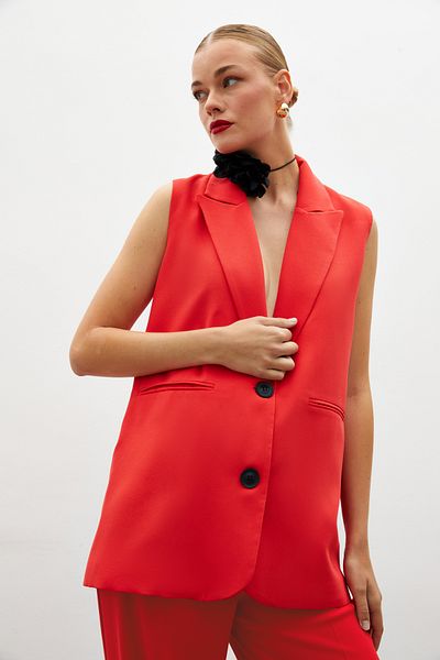 Sateen Button Detailed Shabby Vest - Mercan