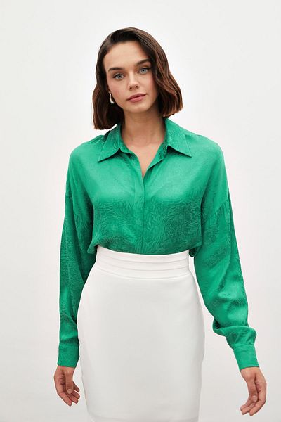 Sateen Patterned Loose Shirt - Green