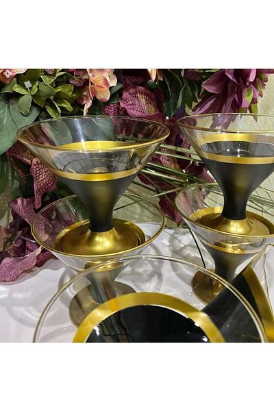 Paşabahçe Set of 6 Hand Decorated and Engraved Glass Sugar Bowl, Turkish Delight Bowl, Chocolate Bowl, Ice Cream Bowl, Cup