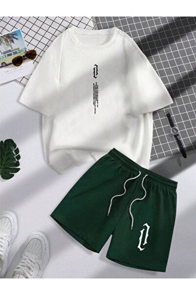 MEİLİFENG Set de tricou cu pantaloni scurți unisex cu imprimeu vertical