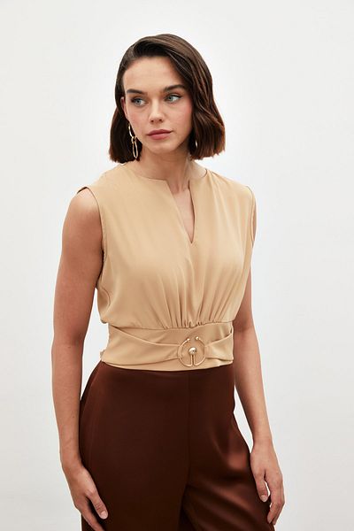 Sateen Bluză fără mâneci CAMEL cu cataramă