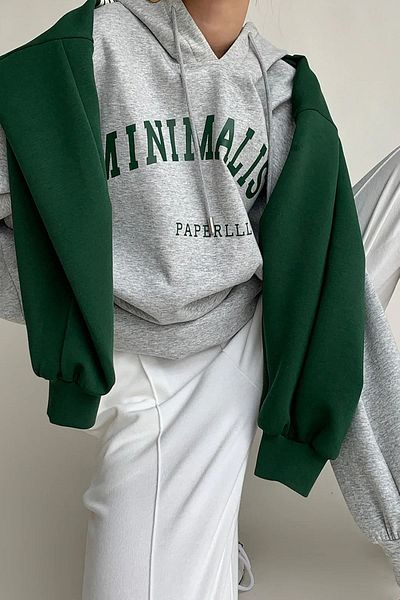 MODAGEN Unisex-Sweatshirt mit Kapuze in Grau, minimalistisch, bedruckt, in Übergröße