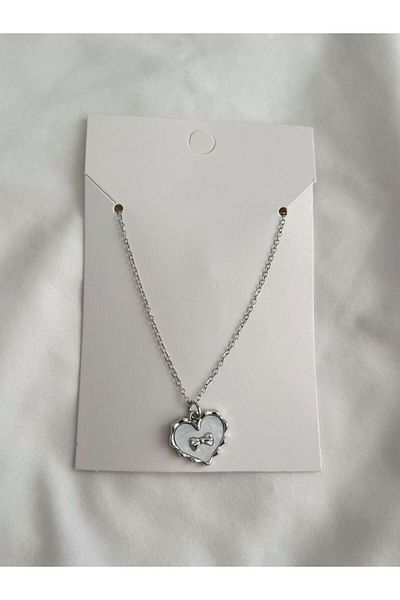 Planet Butik القلب الأزرق القوس سلسلة فضية المستوردة قلادة