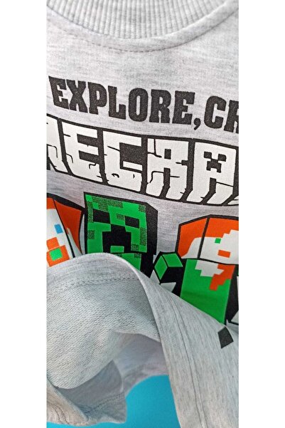 Minika Gri Minecraft Baskılı Erkek Çocuk Mevsimlik Bayramlık Sweatshirt