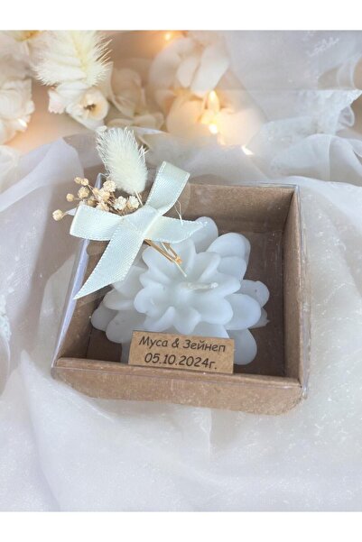 aralmini 20 Adet Süslemeli Lotus Mum, Nikah Şekeri, Doğum, Sünnet, Düğün Nişa...