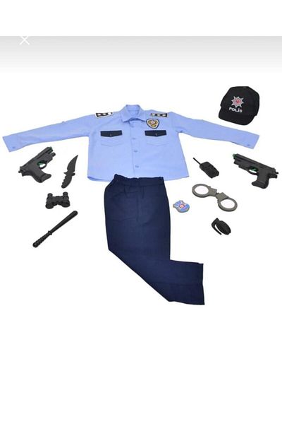 vyloo Set costum de poliție și jucărie în cămașă albastră