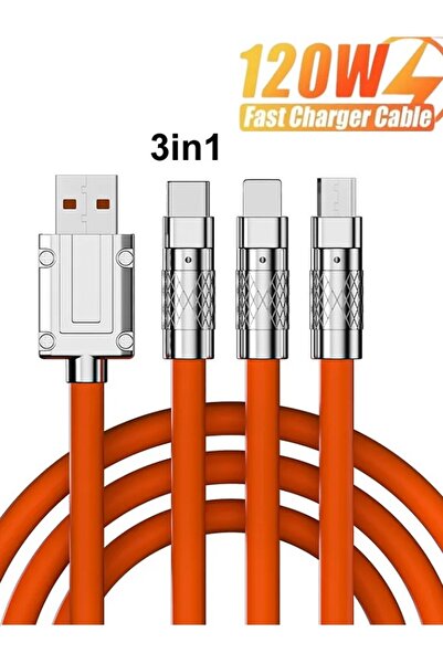 MOBİL GO 3 in 1 Süperhızlı 120w 6a Şarj Kablosu Type-c-Micro Usb-Lightning