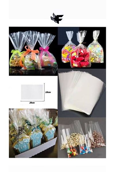 FİGANLAR Transparent Glossy Gelatin Bag 10X20Cm 50 Pcs Cookies Accessory Gift Packaging