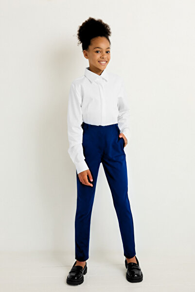 OKULCUBABA Mornarsko plave Sa likrom Ribana - Elastično i školske pantalone z...