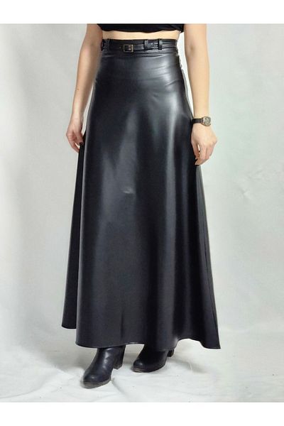 YAXİ FUSTA PIELE NEGRA LUNGIME MAXI CU DETALIU CREA
