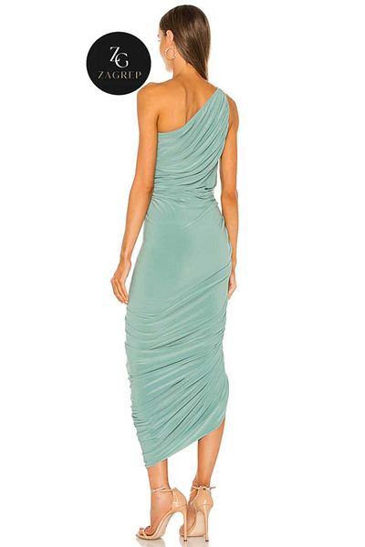 Zagrep Aqua Green One Shoulder Drape Midi φόρεμα - με φερμουάρ και επένδυση