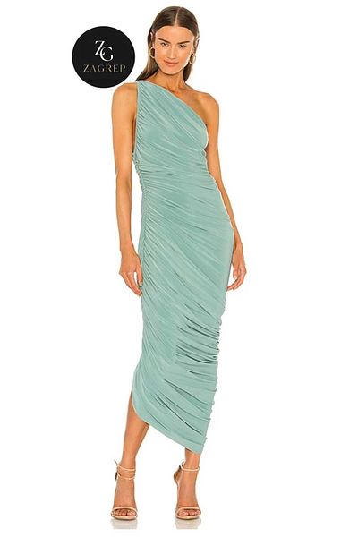 Zagrep Aqua Green One Shoulder Drape Midi φόρεμα - με φερμουάρ και επένδυση