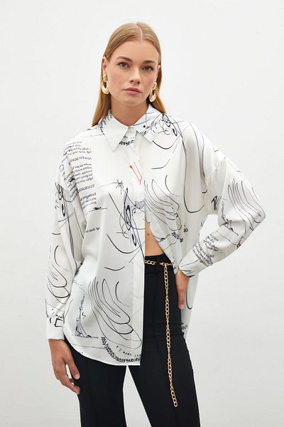 Sateen Cămașă neagră cu model lejer