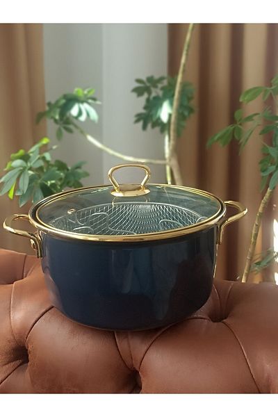 EBRULİEMAYE Smoked Gray 24 Cm Enameled Gold Fryer Roast Milk Yogurt Pot