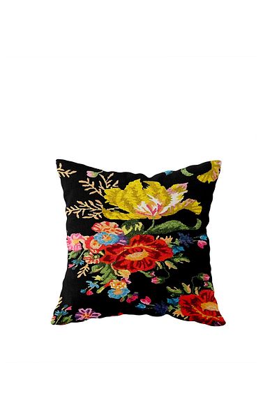 on the clouds Double Sided Black Yellow Rose Patterned Floral Pillow Case - Hidden Zipper Detail
