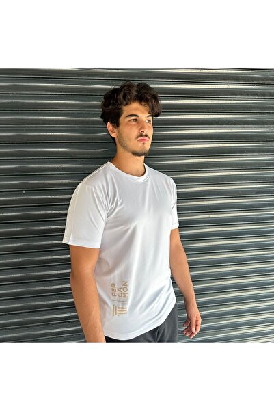 Acropolis Series Beyaz Bisiklet Yaka Kısa Kollu %100 Pamuk Extra Yumuşak Likralı T-shirt