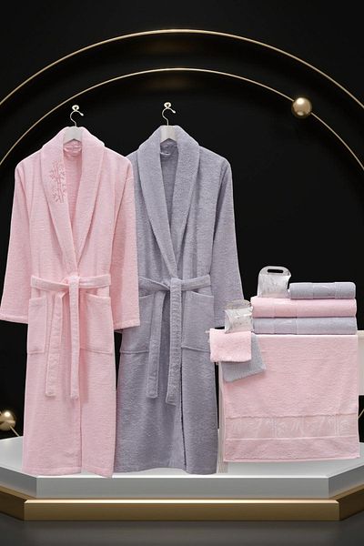Zeynep Tekstil Nurpak Bamboo Unisex Family Bathrobe Set - 10 Pieces Boxed