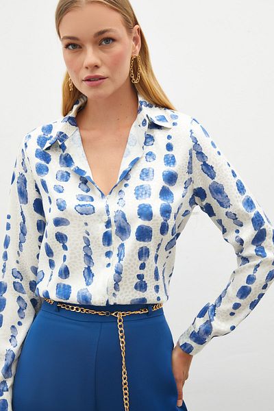 Sateen Κλασικό πουκάμισο με μοτίβο SAX BLUE