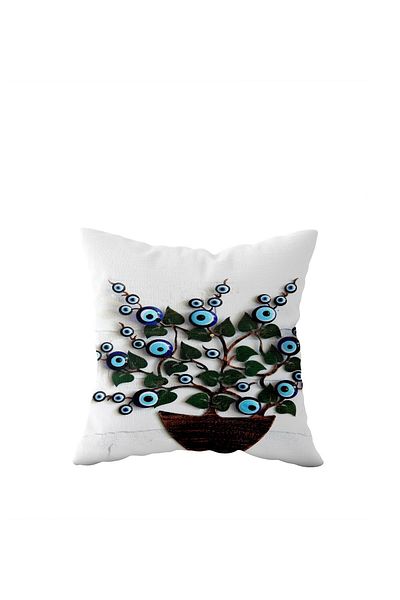 on the clouds Διπλής όψης White Evil Eye Bead - Μαξιλάρι καθίσματος με κρυφή λεπτομέρεια με φερμουάρ