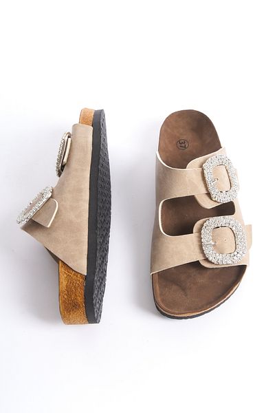 Shoesers Γυναικείες παντόφλες Poly Beige - Πέτρινη πόρπη, Διπλό λουράκι Eva Sole Casual Παπούτσια