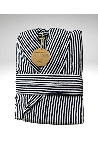 Özdilek Μαύρο και άσπρο XL βελούδινο ριγέ μπουρνούζι