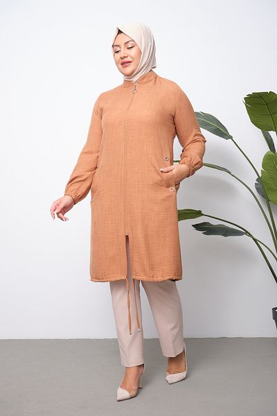OKTAYUSTA COLLECTİON Belmando Linen Summer Hooded Ferace - Cotton