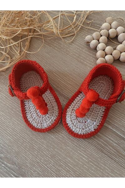 seraskids Handmade Knitted Red Baby Girl Flip Flops Sandals Booties