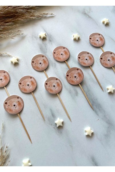 The Istanbul Event 10-Piece Mini Teddy Bear Themed Cupcake Topper Set - Birthday Topper Set