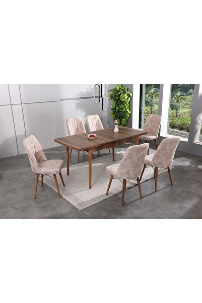 makbulce 6 Kişilik Açılır Masa Sandalye Takımı Mutfak Masası Takımı, Salon ve...