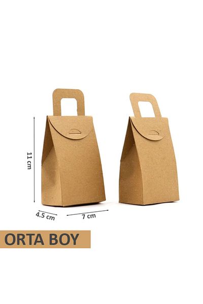 OLİ Art 25 Pieces Kraft Bag with Handles - Medium Size, for Cookie Box and Henna Holder