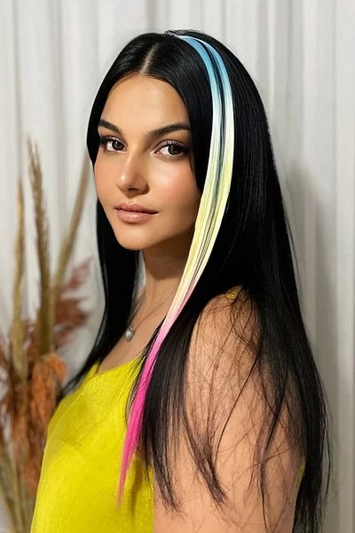 little Luv Turquoise - Yellow - Pink Ombre Straight Snap Side Hairpiece