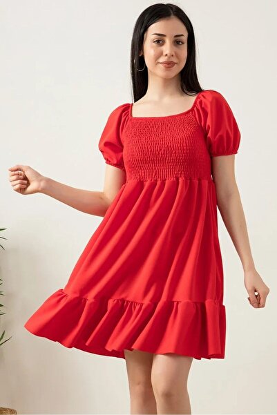 KaSheHa Kiremit Carmen Yaka Bürümcük Kumaş Gipeli Elbise 95 Cm