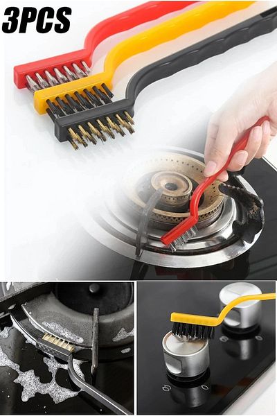 MİMOZA PARK Set of 3 Wire Brush Oil Dirt Rust Remover Cleaning Set Kitchen Oven Cooker Sink Cleaning Brush