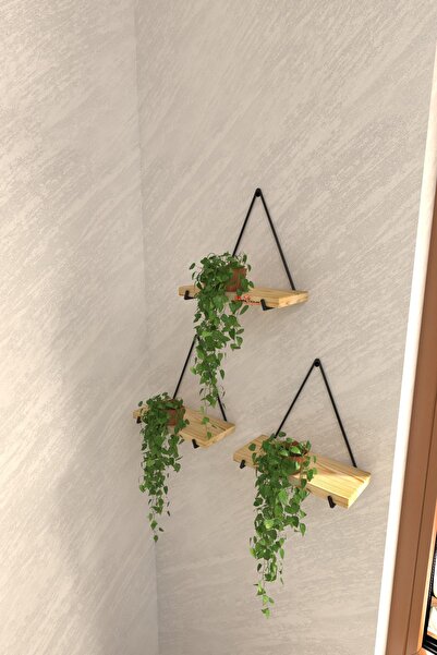 ViraHome 3 Lü Gerçek Masif Ahşap Dekoratif Raf Balkon Tanzim Çiçeklik