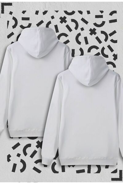 Jooy Company Tavşan Tasarım Sevgili Çift Kombini Beyaz Kapüşonlu Sweatshirt 2'li Set