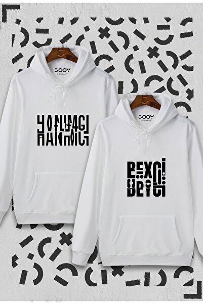 Jooy Company Hanımcı Beyci Lover Couple Combinație Design pliat Hanorac alb c...