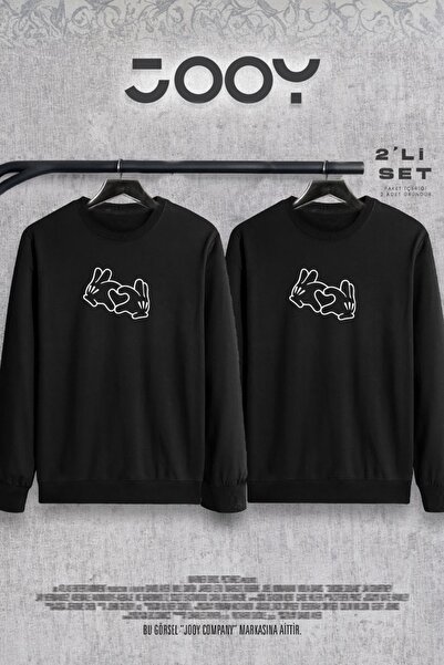 Jooy Company Heart Hand Printed Lover Couple Combination Crew Neck Φούτερ Σετ...