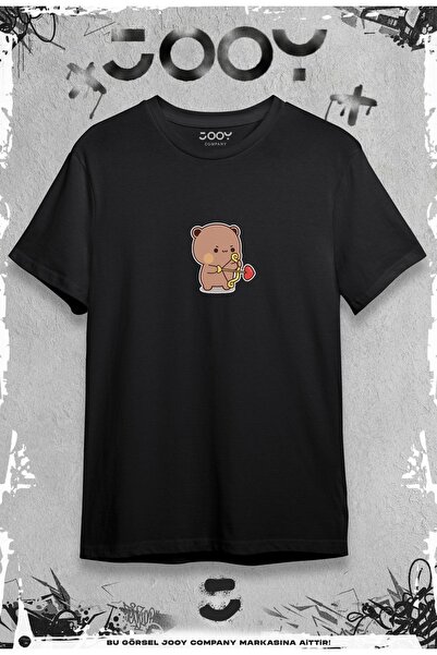 Jooy Company Lover Teddy Bear Printed Couple Συνδυασμός Μαύρο Oversize Tshirt Σετ 2 τεμαχίων
