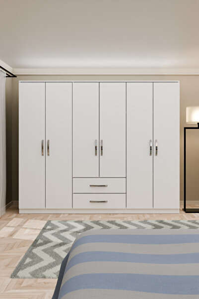 Metalia Gm0066 Linda 6 Kapaklı 2 Çekmeceli Gardrop Dolap Beyaz