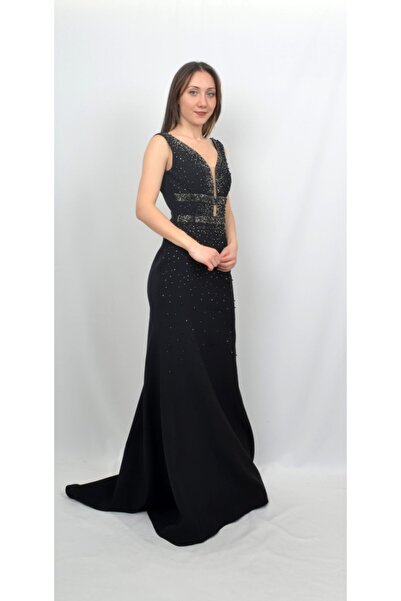 ALİS DRESS Kadın Siyah Boncuk İşlemeli Abiye