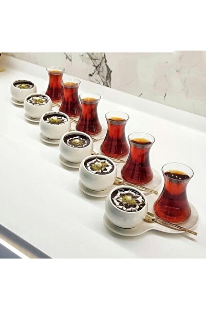 Genel Markalar Porselen 6lı Tabaklı Eğik Kaseli Ikram Seti Ikramlıklı Çay Kahve Set (Bardaklar Sete Dahil Değildir)
