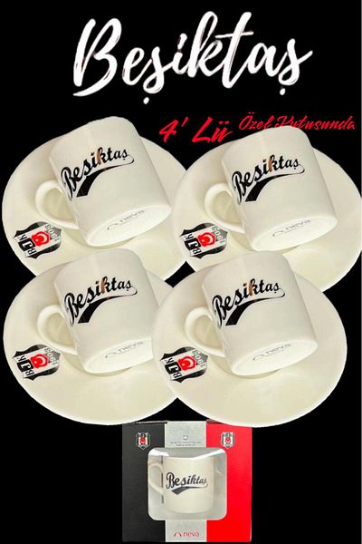 Neva Bjk Fan Licensed 4-Piece Set - Coffee Cup Set in Special Box for Bjk Fathers